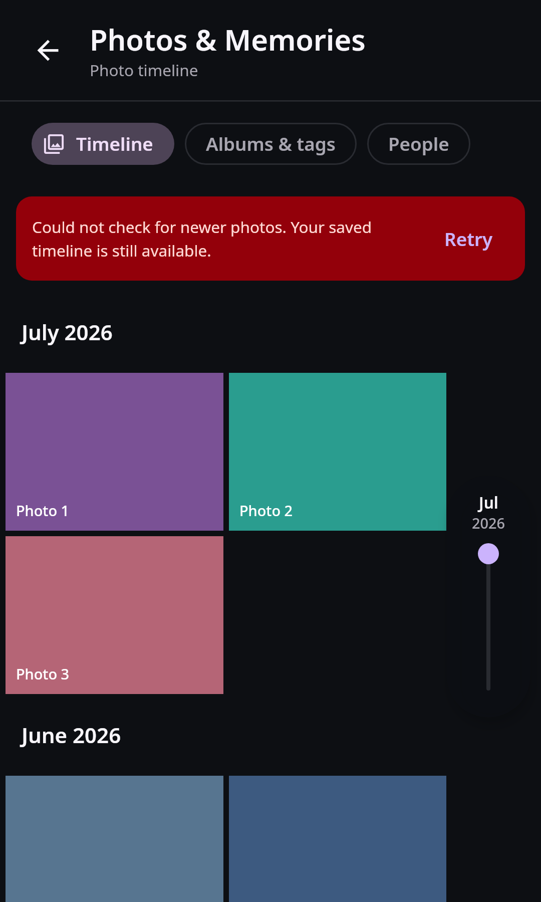 Photos Photo timeline: Cached photos with revalidation error